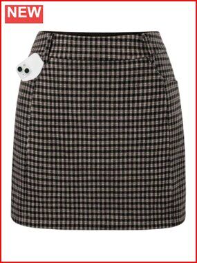Plaid Mini Skort with Shorts, High Waist Pencil Skirt w/ Pockets